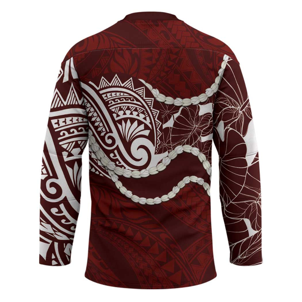 Aloha Hawaii Kalo Pikake Lei Hockey Jersey Chest Tattoo Oxblood Hawaiian Pattern LT14 - Polynesian Pride
