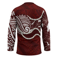 Aloha Hawaii Kalo Pikake Lei Hockey Jersey Chest Tattoo Oxblood Hawaiian Pattern LT14 - Polynesian Pride