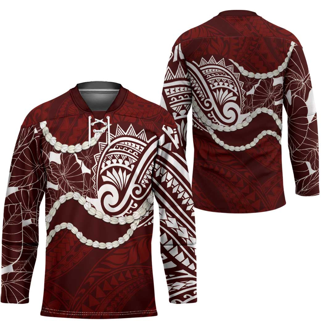 Aloha Hawaii Kalo Pikake Lei Hockey Jersey Chest Tattoo Oxblood Hawaiian Pattern LT14 - Polynesian Pride