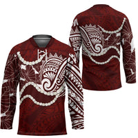 Aloha Hawaii Kalo Pikake Lei Hockey Jersey Chest Tattoo Oxblood Hawaiian Pattern LT14 - Polynesian Pride
