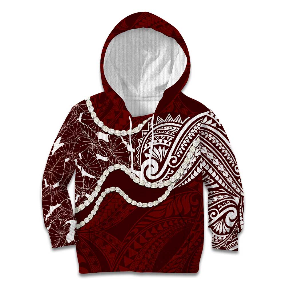 Aloha Hawaii Kalo Pikake Lei Kid Hoodie Chest Tattoo Oxblood Hawaiian Pattern LT14 Hoodie Oxblood - Polynesian Pride