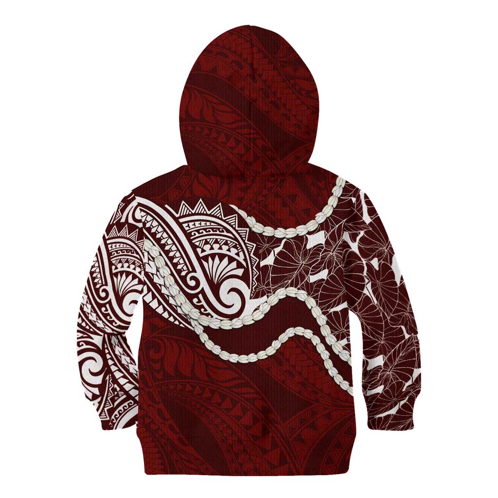 Aloha Hawaii Kalo Pikake Lei Kid Hoodie Chest Tattoo Oxblood Hawaiian Pattern LT14 - Polynesian Pride