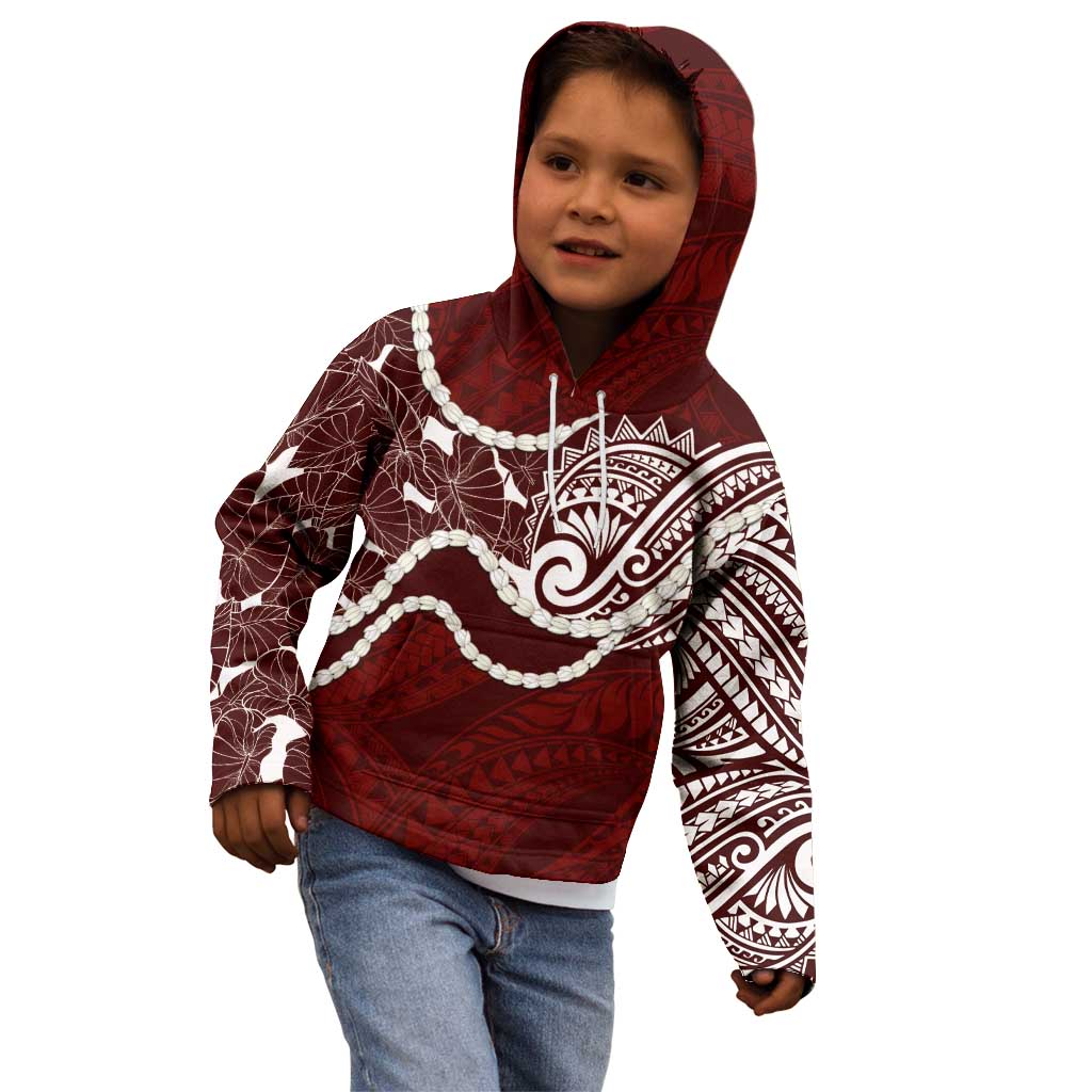 Aloha Hawaii Kalo Pikake Lei Kid Hoodie Chest Tattoo Oxblood Hawaiian Pattern LT14 - Polynesian Pride