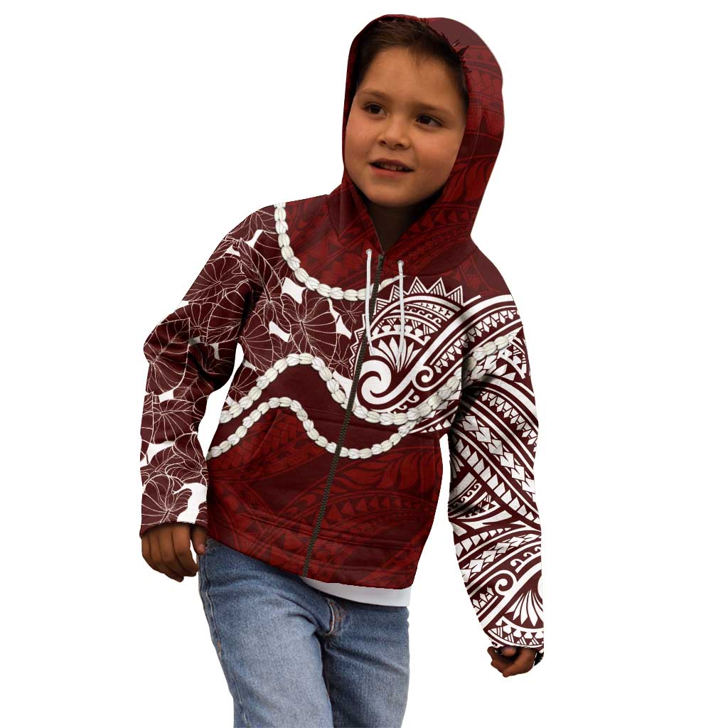 Aloha Hawaii Kalo Pikake Lei Kid Hoodie Chest Tattoo Oxblood Hawaiian Pattern LT14 - Polynesian Pride
