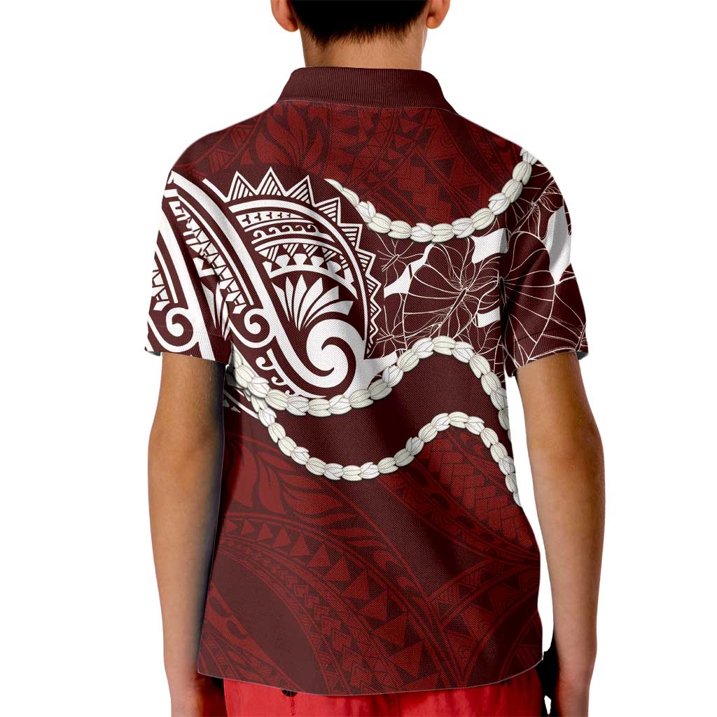 Aloha Hawaii Kalo Pikake Lei Kid Polo Shirt Chest Tattoo Oxblood Hawaiian Pattern