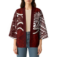Aloha Hawaii Kalo Pikake Lei Kimono Chest Tattoo Oxblood Hawaiian Pattern