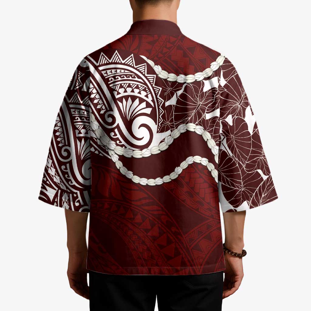 Aloha Hawaii Kalo Pikake Lei Kimono Chest Tattoo Oxblood Hawaiian Pattern