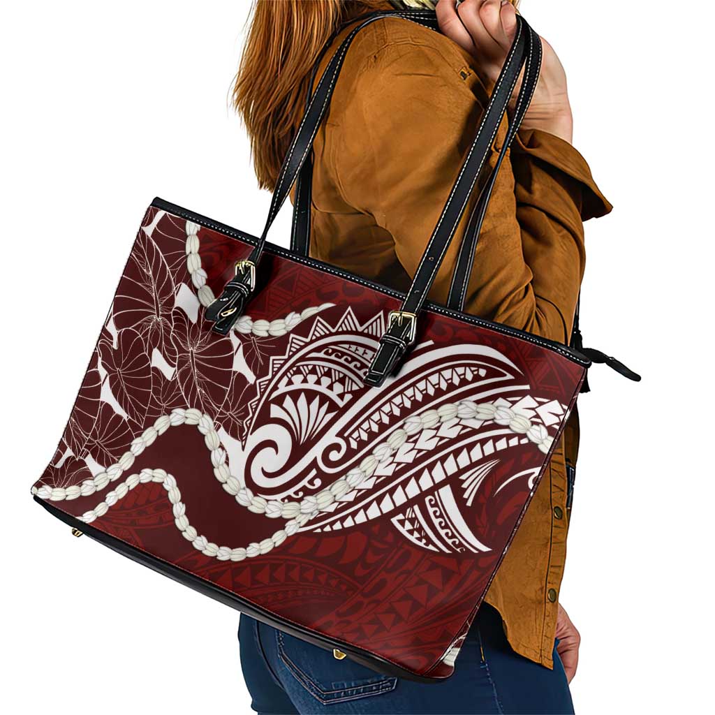 Aloha Hawaii Kalo Pikake Lei Leather Tote Bag Chest Tattoo Oxblood Hawaiian Pattern