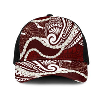 Aloha Hawaii Kalo Pikake Lei Mesh Trucker Cap Chest Tattoo Oxblood Hawaiian Pattern
