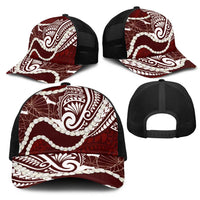 Aloha Hawaii Kalo Pikake Lei Mesh Trucker Cap Chest Tattoo Oxblood Hawaiian Pattern