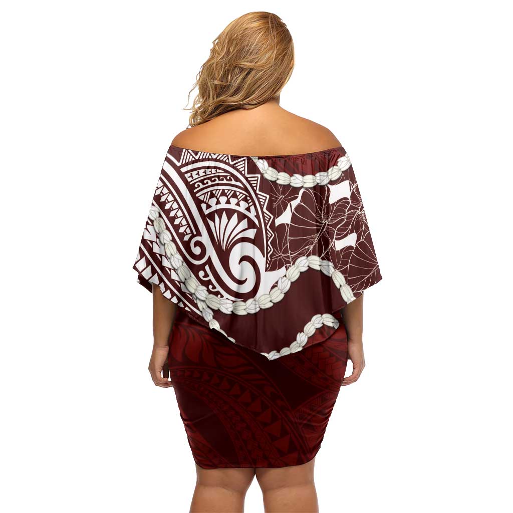 Aloha Hawaii Kalo Pikake Lei Off Shoulder Short Dress Chest Tattoo Oxblood Hawaiian Pattern LT14 - Polynesian Pride