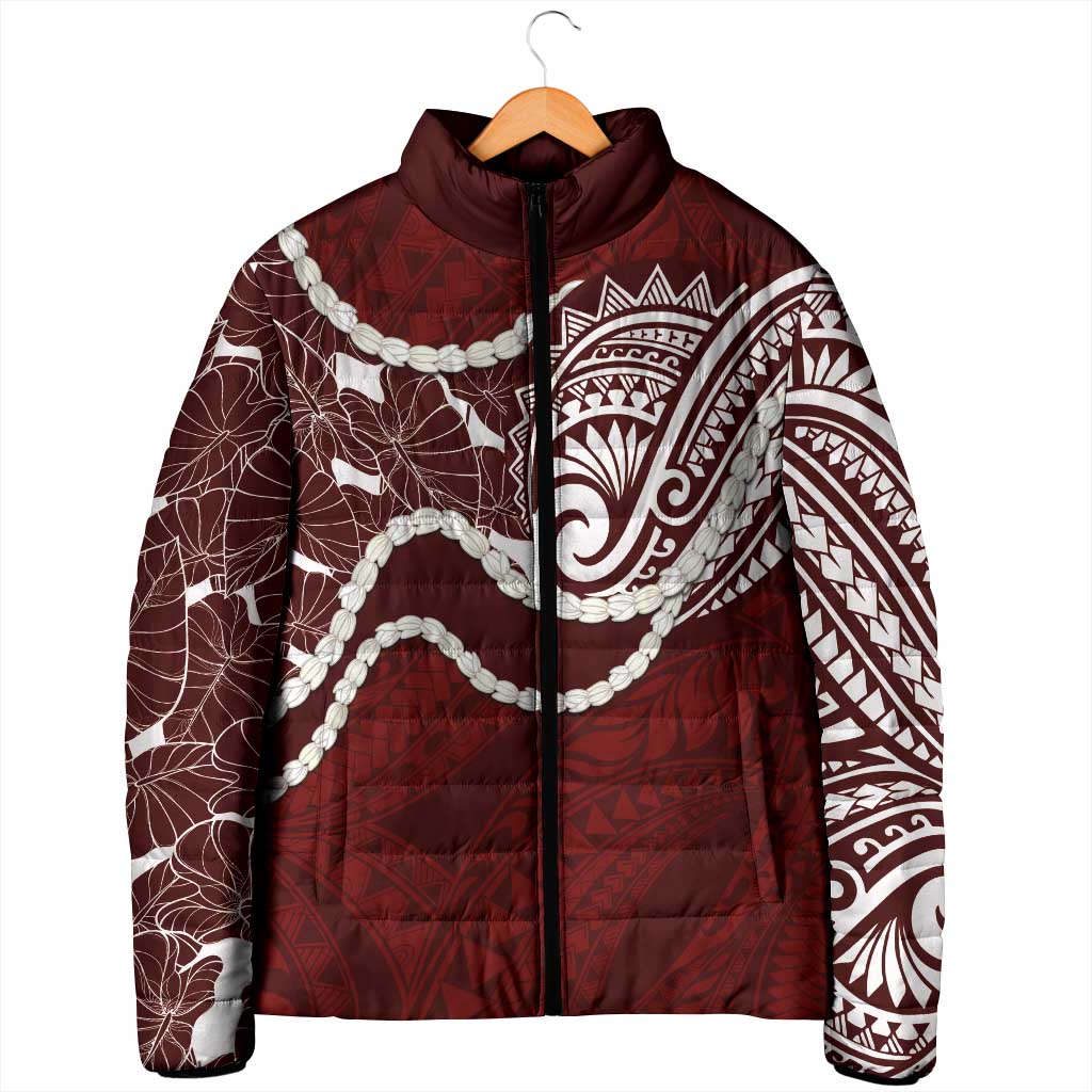 Aloha Hawaii Kalo Pikake Lei Padded Jacket Chest Tattoo Oxblood Hawaiian Pattern