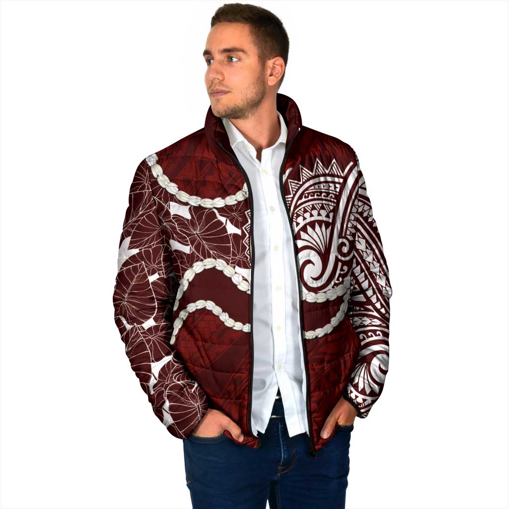 Aloha Hawaii Kalo Pikake Lei Padded Jacket Chest Tattoo Oxblood Hawaiian Pattern