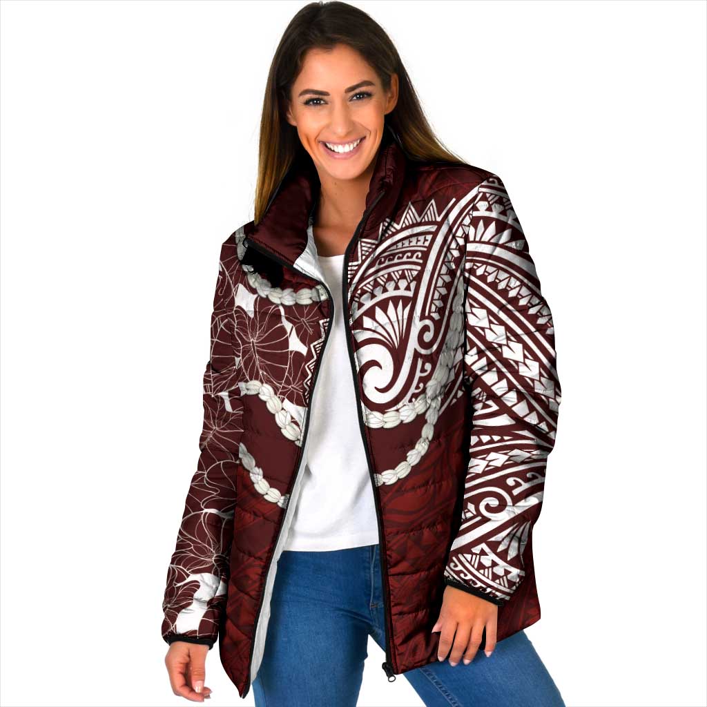 Aloha Hawaii Kalo Pikake Lei Padded Jacket Chest Tattoo Oxblood Hawaiian Pattern