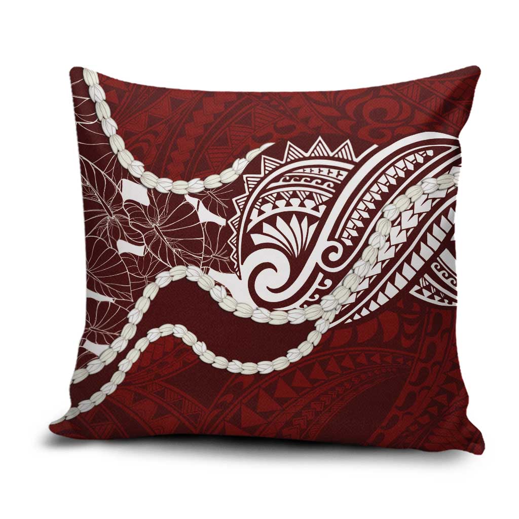 Aloha Hawaii Kalo Pikake Lei Pillow Cover Chest Tattoo Oxblood Hawaiian Pattern