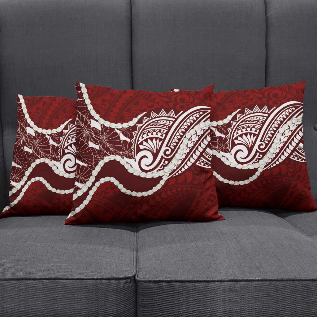 Aloha Hawaii Kalo Pikake Lei Pillow Cover Chest Tattoo Oxblood Hawaiian Pattern
