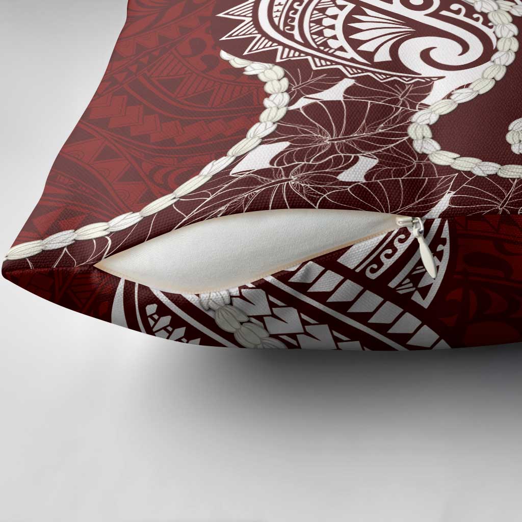 Aloha Hawaii Kalo Pikake Lei Pillow Cover Chest Tattoo Oxblood Hawaiian Pattern