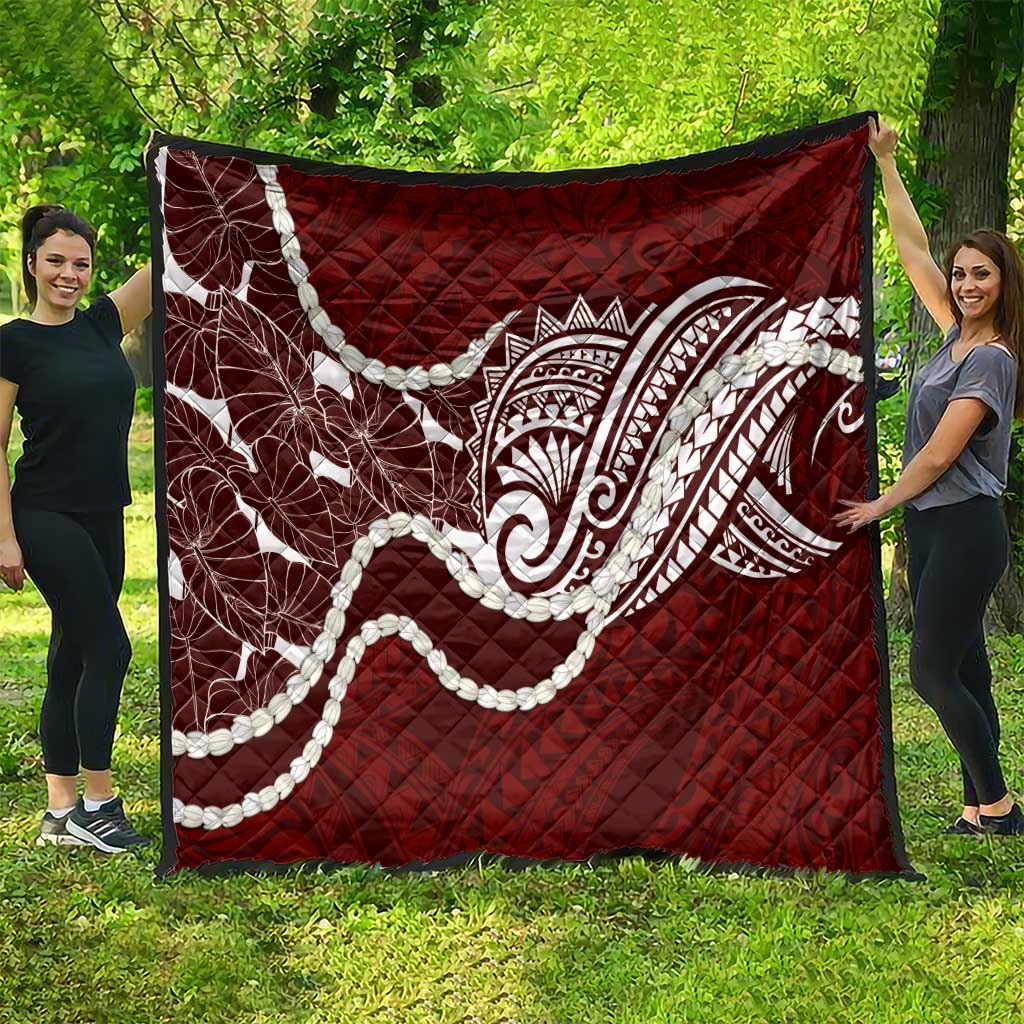 Aloha Hawaii Kalo Pikake Lei Quilt Chest Tattoo Oxblood Hawaiian Pattern
