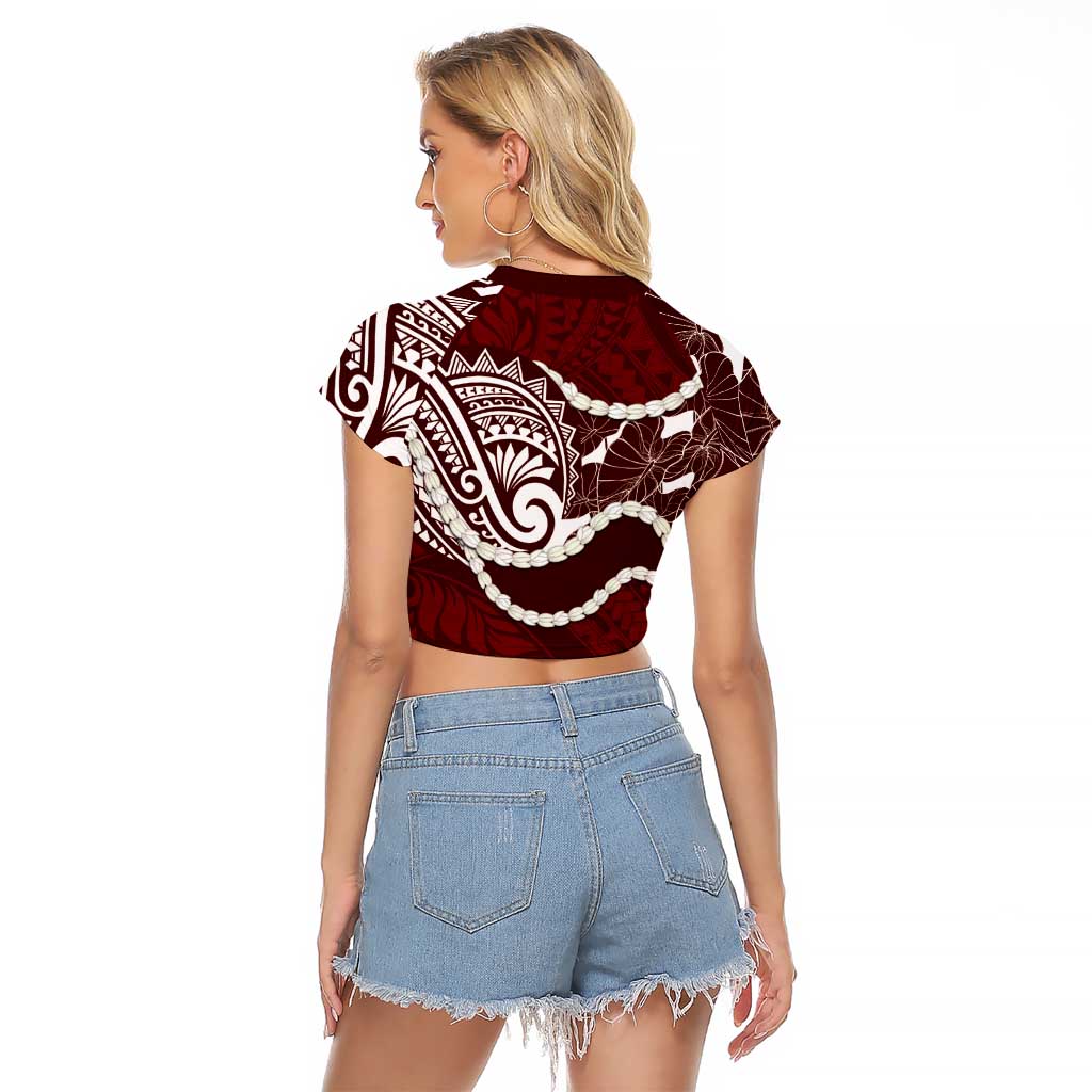 Aloha Hawaii Kalo Pikake Lei Raglan Cropped T Shirt Chest Tattoo Oxblood Hawaiian Pattern