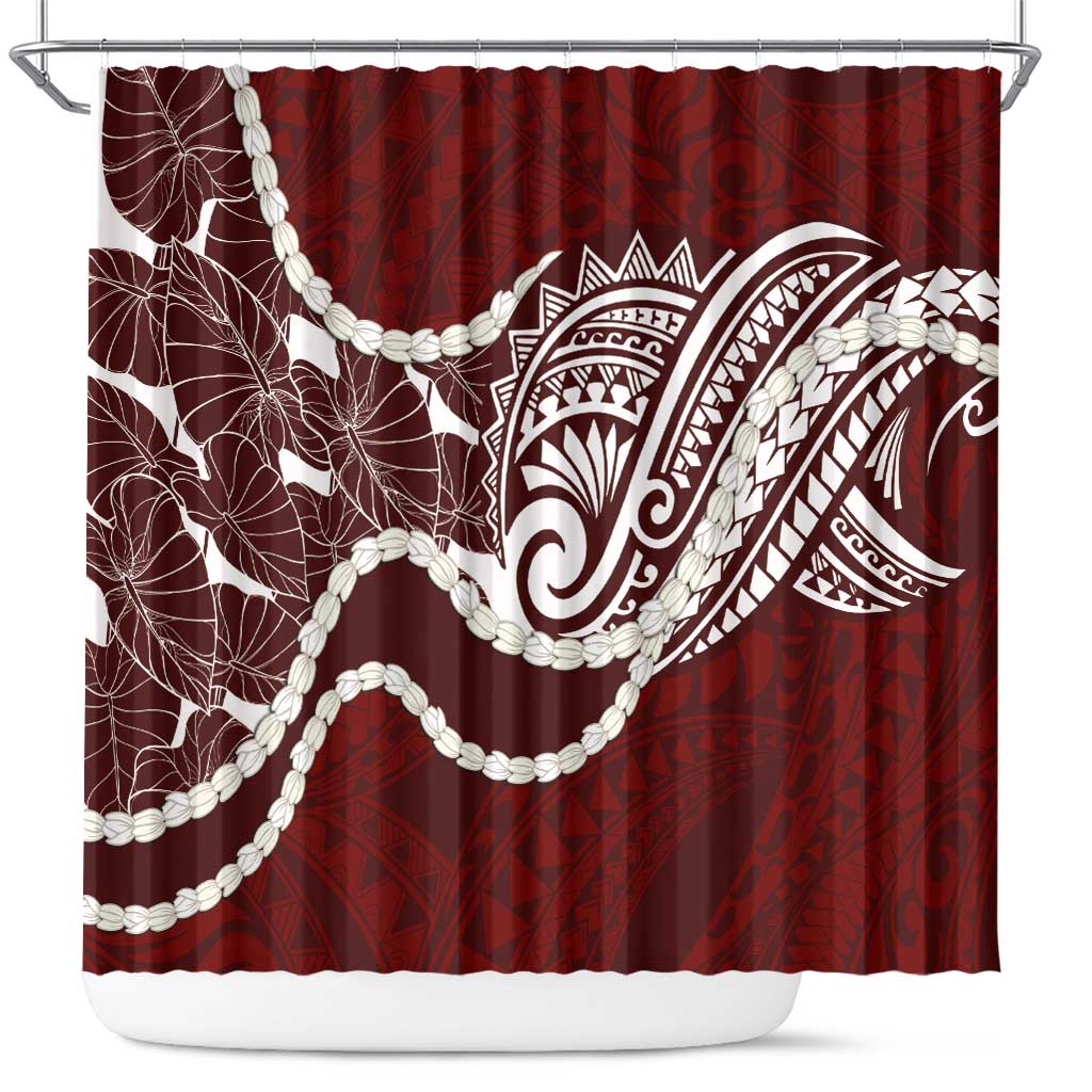 Aloha Hawaii Kalo Pikake Lei Shower Curtain Chest Tattoo Oxblood Hawaiian Pattern