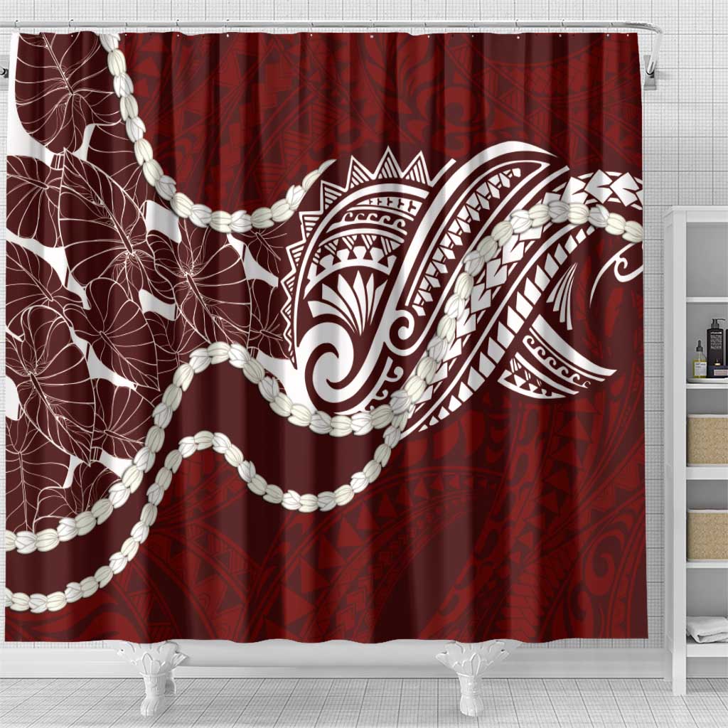 Aloha Hawaii Kalo Pikake Lei Shower Curtain Chest Tattoo Oxblood Hawaiian Pattern