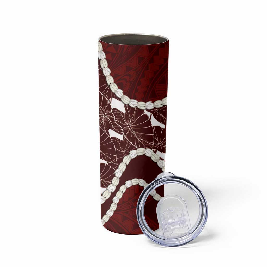 Aloha Hawaii Kalo Pikake Lei Skinny Tumbler Chest Tattoo Oxblood Hawaiian Pattern