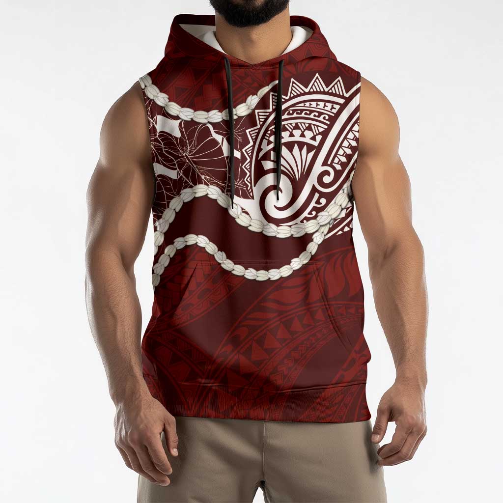 Aloha Hawaii Kalo Pikake Lei Sleeveless Hoodie Chest Tattoo Oxblood Hawaiian Pattern