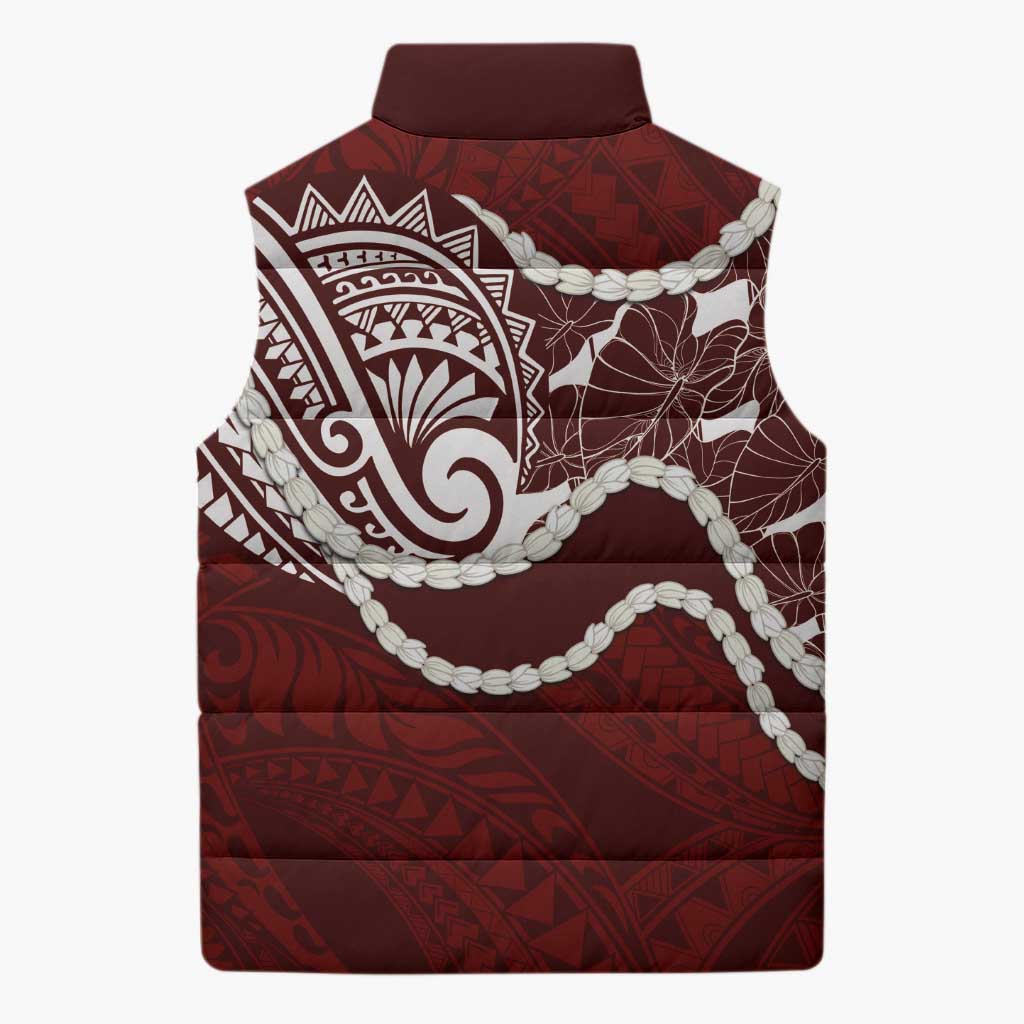 Aloha Hawaii Kalo Pikake Lei Sleeveless Puffer Jacket Chest Tattoo Oxblood Hawaiian Pattern