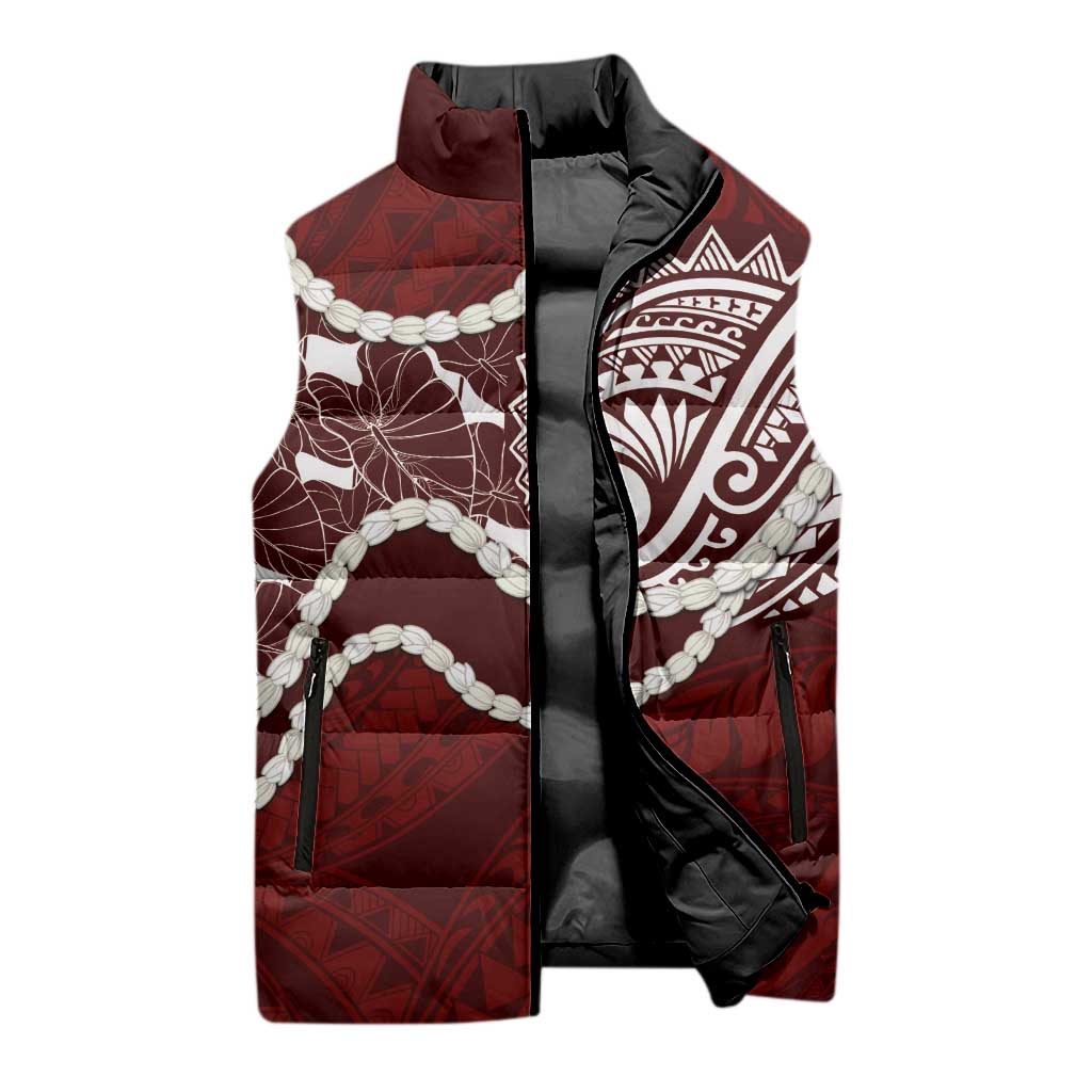 Aloha Hawaii Kalo Pikake Lei Sleeveless Puffer Jacket Chest Tattoo Oxblood Hawaiian Pattern