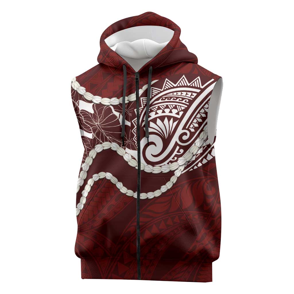 Aloha Hawaii Kalo Pikake Lei Sleeveless Zip Hoodie Chest Tattoo Oxblood Hawaiian Pattern