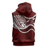 Aloha Hawaii Kalo Pikake Lei Sleeveless Zip Hoodie Chest Tattoo Oxblood Hawaiian Pattern