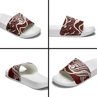 Aloha Hawaii Kalo Pikake Lei Slide Sandals Chest Tattoo Oxblood Hawaiian Pattern