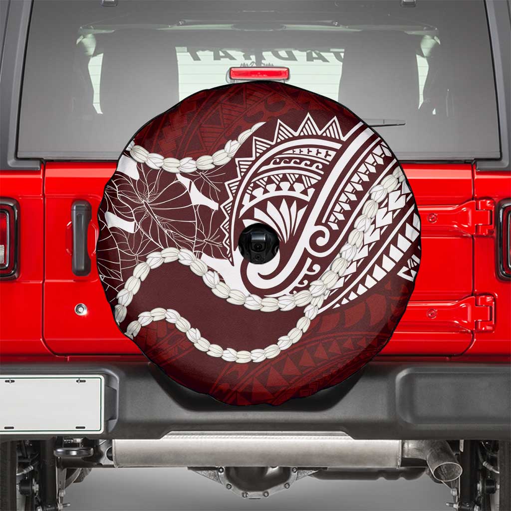 Aloha Hawaii Kalo Pikake Lei Spare Tire Cover Chest Tattoo Oxblood Hawaiian Pattern