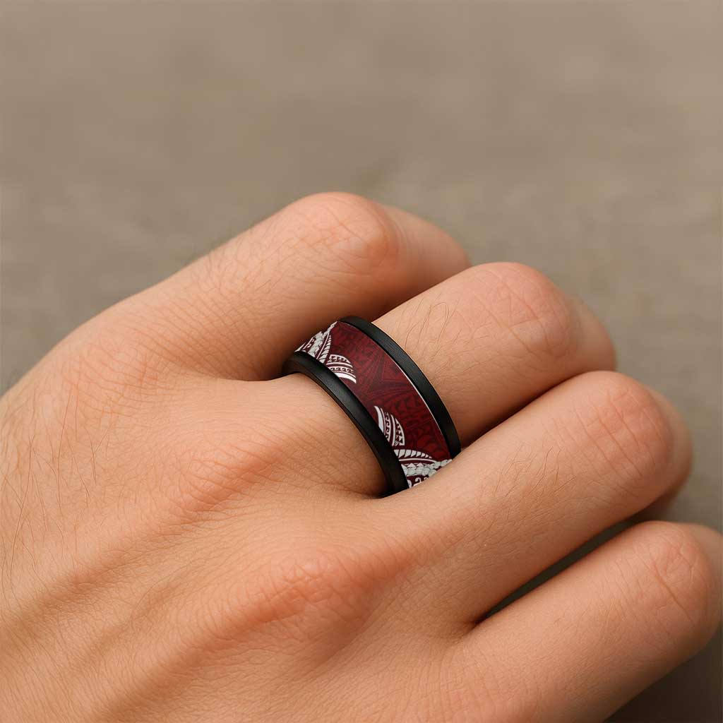 Aloha Hawaii Kalo Pikake Lei Spinner Ring Chest Tattoo Oxblood Hawaiian Pattern LT14 - Polynesian Pride