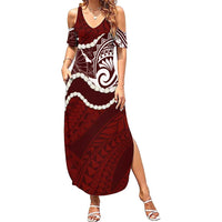 Aloha Hawaii Kalo Pikake Lei Summer Maxi Dress Chest Tattoo Oxblood Hawaiian Pattern LT14 Women Oxblood - Polynesian Pride