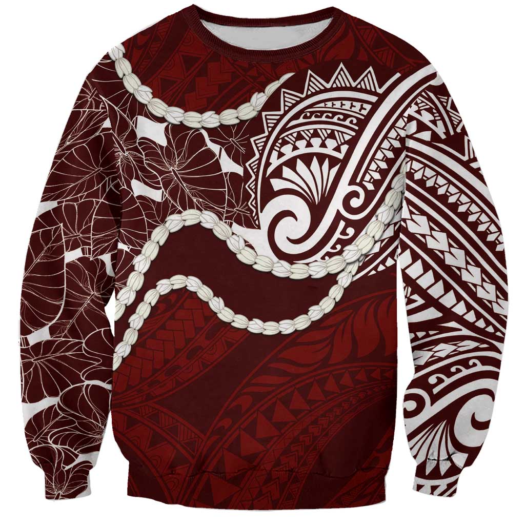Aloha Hawaii Kalo Pikake Lei Sweatshirt Chest Tattoo Oxblood Hawaiian Pattern LT14 Unisex Oxblood - Polynesian Pride