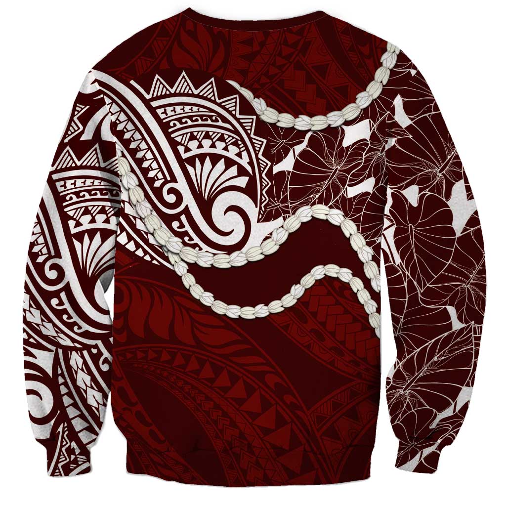 Aloha Hawaii Kalo Pikake Lei Sweatshirt Chest Tattoo Oxblood Hawaiian Pattern LT14 - Polynesian Pride