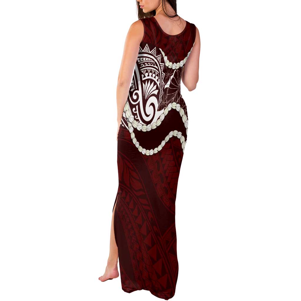 Aloha Hawaii Kalo Pikake Lei Tank Maxi Dress Chest Tattoo Oxblood Hawaiian Pattern