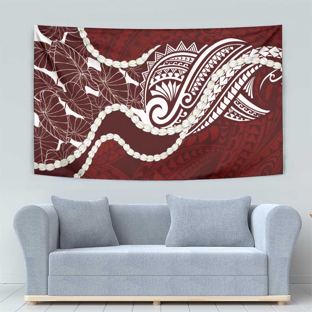 Aloha Hawaii Kalo Pikake Lei Tapestry Chest Tattoo Oxblood Hawaiian Pattern