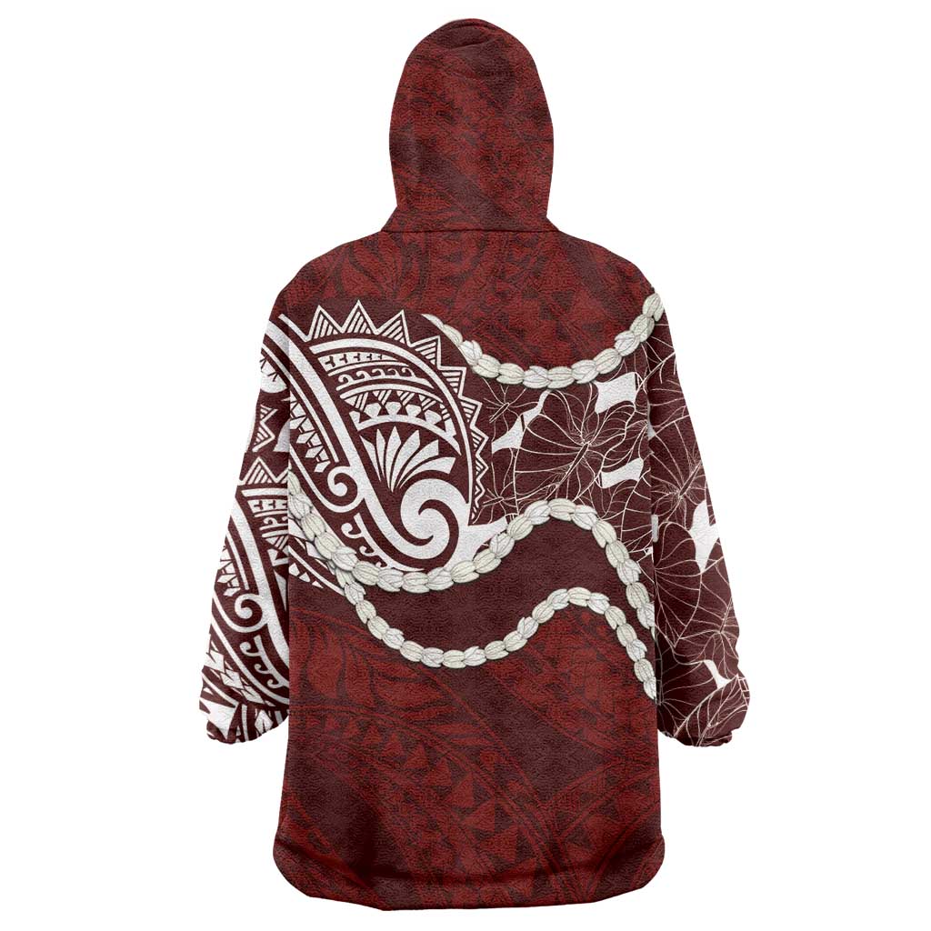 Aloha Hawaii Kalo Pikake Lei Wearable Blanket Hoodie Chest Tattoo Oxblood Hawaiian Pattern