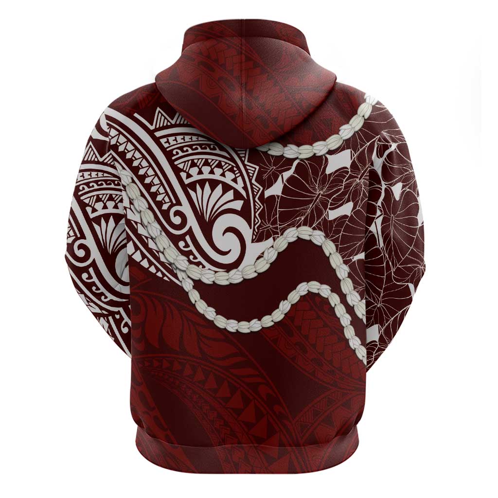 Aloha Hawaii Kalo Pikake Lei Zip Hoodie Chest Tattoo Oxblood Hawaiian Pattern