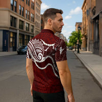 Aloha Hawaii Kalo Pikake Lei Zipper Polo Shirt Chest Tattoo Oxblood Hawaiian Pattern
