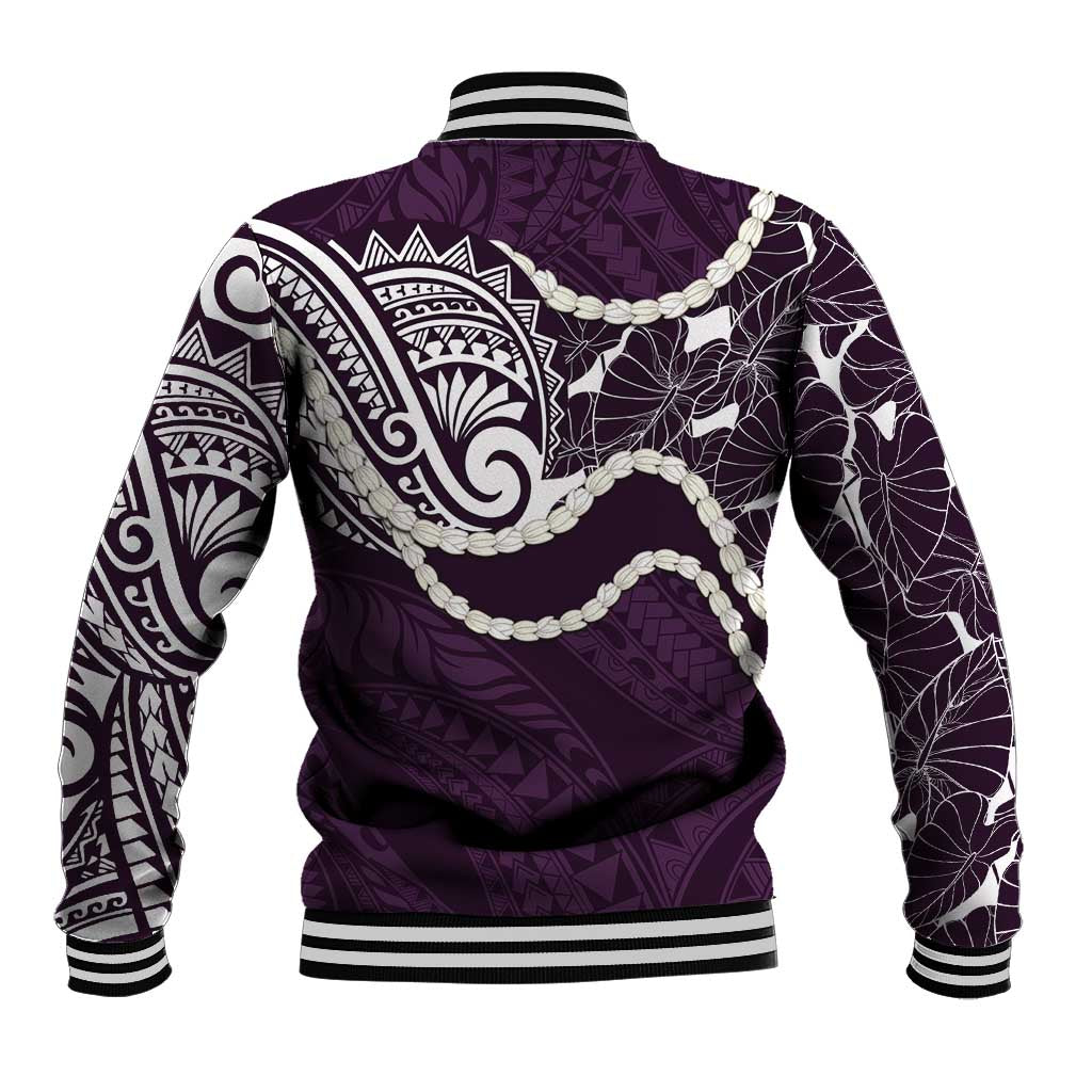 Aloha Hawaii Kalo Pikake Lei Baseball Jacket Chest Tattoo Purple Hawaiian Pattern