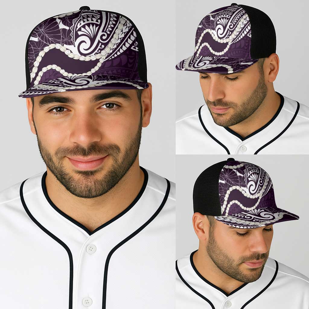 Aloha Hawaii Kalo Pikake Lei Baseball Net Cap Chest Tattoo Purple Hawaiian Pattern