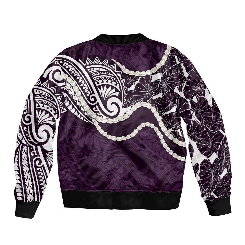 Aloha Hawaii Kalo Pikake Lei Bomber Jacket Chest Tattoo Purple Hawaiian Pattern LT14 - Polynesian Pride