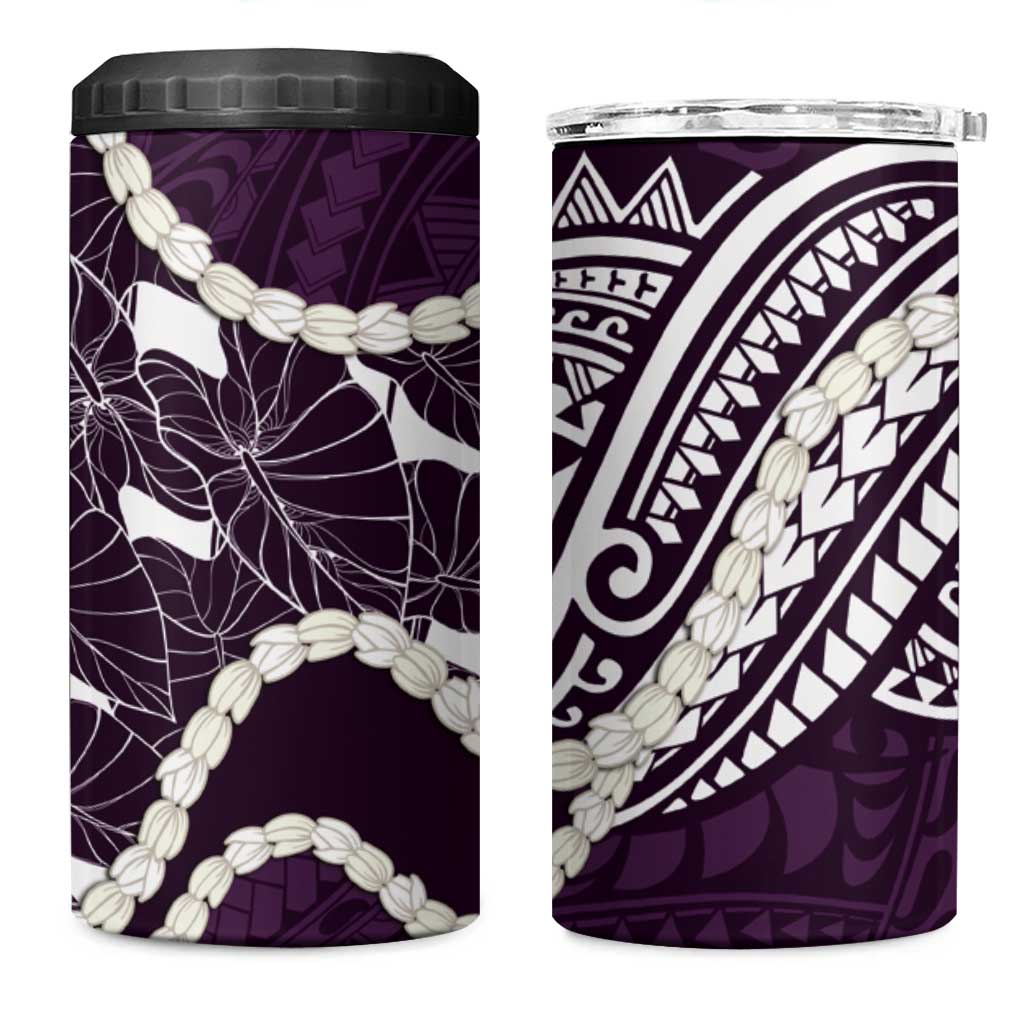 Aloha Hawaii Kalo Pikake Lei 4 in 1 Can Cooler Tumbler Chest Tattoo Purple Hawaiian Pattern