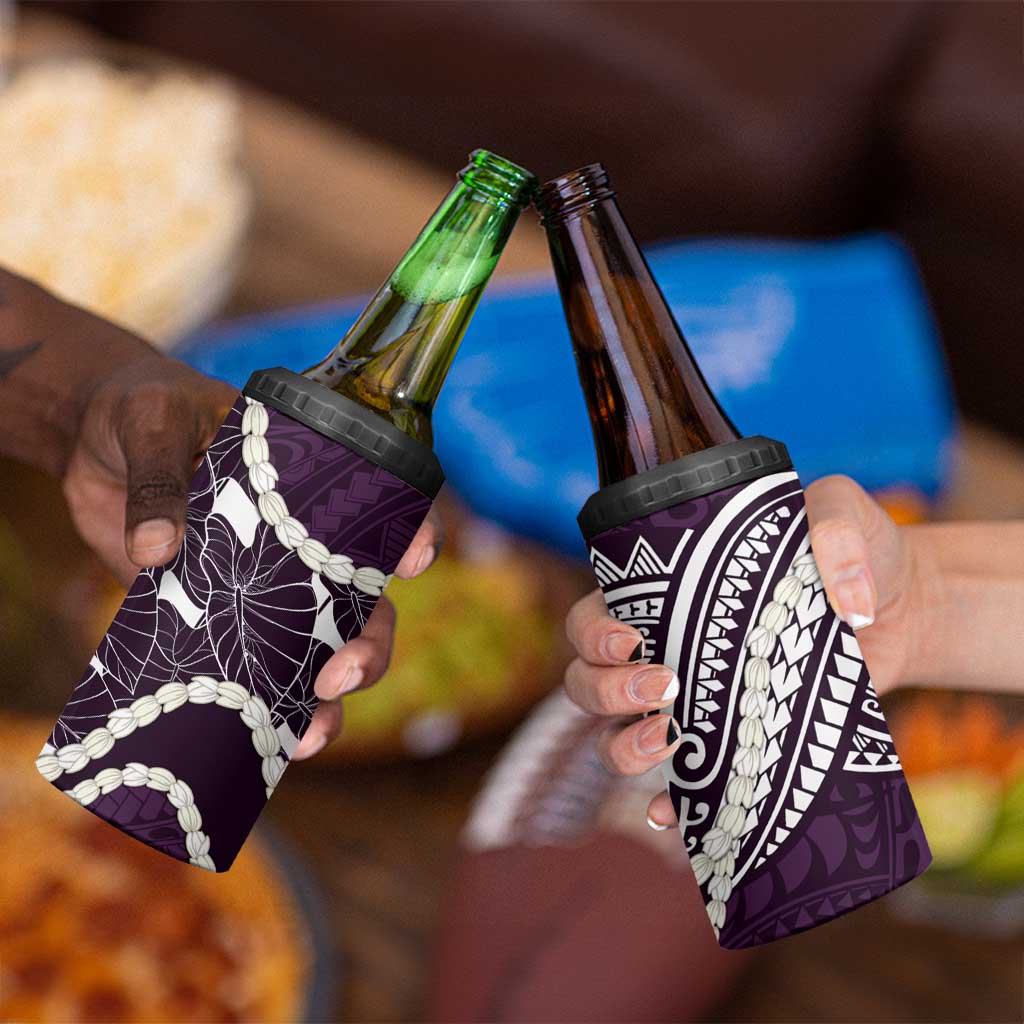 Aloha Hawaii Kalo Pikake Lei 4 in 1 Can Cooler Tumbler Chest Tattoo Purple Hawaiian Pattern