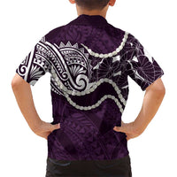 Aloha Hawaii Kalo Pikake Lei Family Matching Long Sleeve Bodycon Dress and Hawaiian Shirt Chest Tattoo Purple Hawaiian Pattern