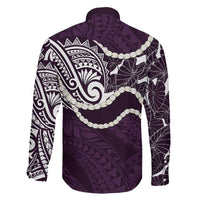 Aloha Hawaii Kalo Pikake Lei Family Matching Long Sleeve Bodycon Dress and Hawaiian Shirt Chest Tattoo Purple Hawaiian Pattern