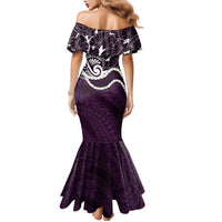 Aloha Hawaii Kalo Pikake Lei Family Matching Mermaid Dress and Hawaiian Shirt Chest Tattoo Purple Hawaiian Pattern